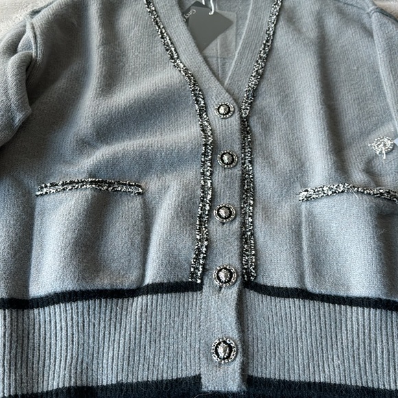 Grey Collective Metallic Trim Botton Front Cardigan - Picture 3 of 5